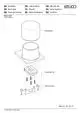 Exploded view of a Keuco lotion dispenser, showing all components including glass container and mounting parts, with part numbers clearly labeled.